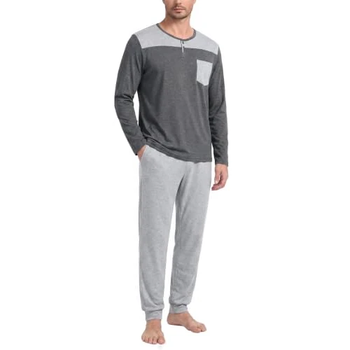 Zeitlich begrenztes Angebot: Demegimi Schlafanzug Herren Lang Langarm Pyjama Zweiteilig mit Brusttasche | Langarm Schlafanzug mit langer Hose und elastischem Bund für hohen Komfort und Bewegungsfreiheit. von 21.99 € auf 21.99 € (0.00% Rabatt)
