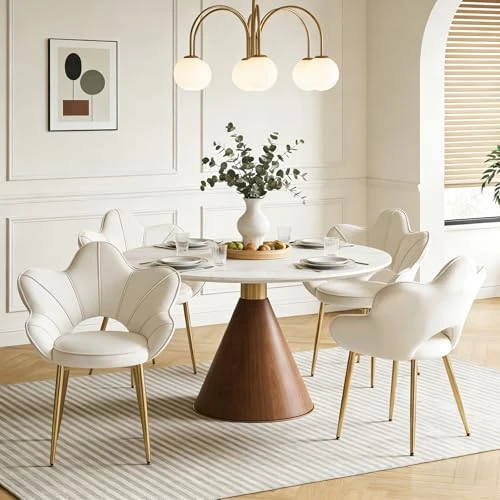 Offerta a tempo: Chummaven Set di 4 Sedie Sala da Pranzo in Velluto, Poltroncine da Pranzo a Conchiglia con Braccioli, Sedie Cucina Imbottite Moderne con Gambe Oro e Schienale Aperto per Ristorante/Soggiorno, Crema - 0.00% da 376.99 € a 376.99 €