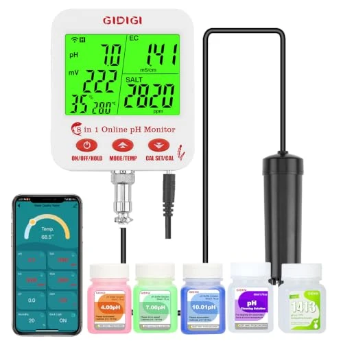 Offerta a tempo: Monitor per pH, EC e ppm dell'acqua, tester pH Wi-Fi per idroponica - 0.00% da 99.99 € a 99.99 €