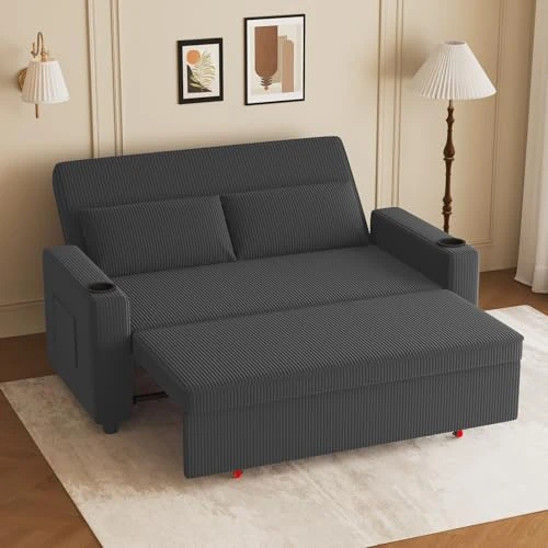 Offerta a tempo: JUMMICO Divano Letto 2 Posti in Velluto Divano Matrimoniale Prontoletto Estraibile con Schienale Regolabile in 5 Posizioni per Soggiorno, Camera da Letto o Ufficio, 75P x 160L x 93H cm, Grigio - 5% da 299.00 € a 283.99 €