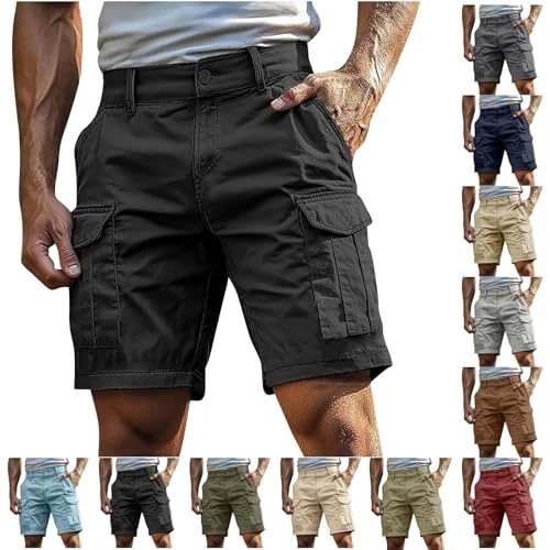 Offerta a tempo: Pantaloncini Cargo Uomo con Tasche Multiple Bermuda Uomo Estivi Cargo Regular Fit Tinta Unita Pantaloni Corti Sportivi Leggeri Casual Shorts alla Moda per Tempo Libero E Lavoro Outdoor - 0.00% da 19.98 € a 19.98 €