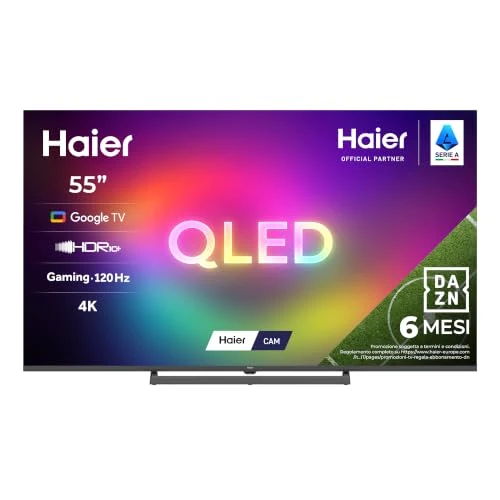 Offerta a tempo: Haier H6 Smart TV QLED 55'', 4K UHD, HDR10, Google TV | QLED 4K UHD, HDR10, MEMC, DBX-TV, 4 HDMI 2.1 ALLM, WiFi, Bluetooth, Google TV, 6 Mesi DAZN Inclusi, 55H6GUX - 0.00% da 419.99 € a 419.99 €
