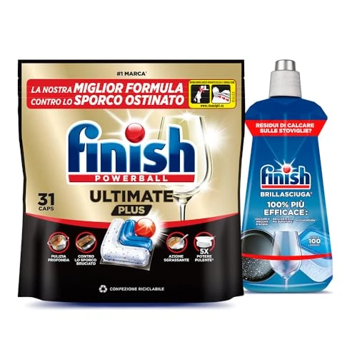 Offerta a tempo: Finish Kit Lavastoviglie, 31 Pastiglie Ultimate Plus contro lo Sporco e i Residui Incrostati e 1 Brillantante Regualr da 500ml - 30% da 20.08 € a 13.99 €