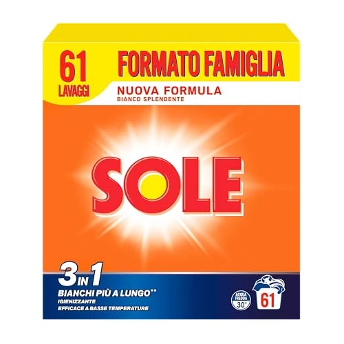 Offerta a tempo: Sole Detersivo Lavatrice in Polvere Bianco Splendente 61 Misurini, 1 Confezione da 3,05 Kg - 27% da 10.99 € a 7.98 €