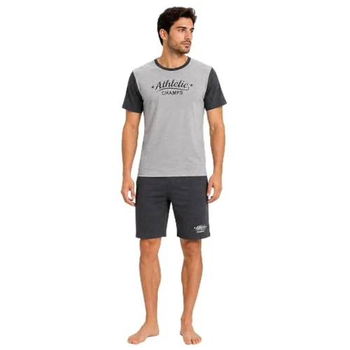 Offerta a tempo: GX GARGIX Pigiama Uomo Estivo in Policotone, Completo Notte con Maglia Mezza Manica e Pantaloncino, Vari Modelli (IT, Testo, L, Regular, Regular, GX/BENJ-Grigio) - 0.00% da 12.99 € a 12.99 €