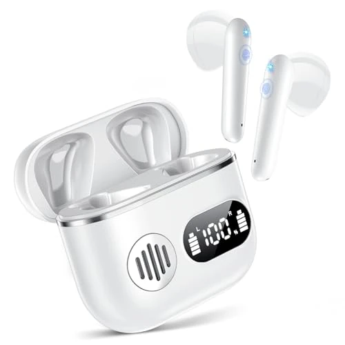 Offerta a tempo: Cuffie Bluetooth,Auricolari Bluetooth 6.1 - Cuffie Wireless con 6 ENC Cancellazione Rumore Mics, Cuffie in Ear 48 Ore di Riproduzione, Cuffiette Senza Filo Stereo HiFi per iOS/Android - Perla Bianco - 83% da 102.99 € a 17.59 €