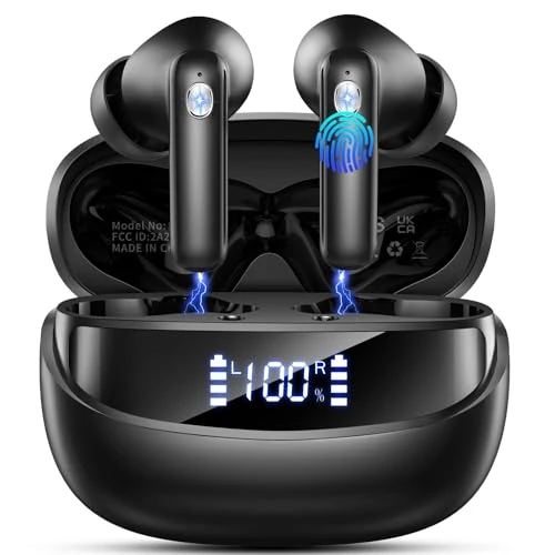 Offerta a tempo: Nuovo Cuffie Bluetooth 5.4, Auricolari Bluetooth Stereo HiFi Con 4 ENC Microfoni Anti-Rumore, Durata 50 Ore Cuffiette In Ear, Impermeabili IP7 Cuffie Senza Fili, Cuffiette Touch Control, LED-Display - 72% da 89.99 € a 24.99 €