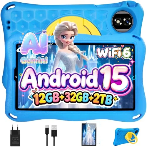 Offerta a tempo: DEERTiME Tablet Bambini 9 Pollici Android 15 Tablet con Gemini Al, 12GB RAM+32GB ROM/TF 2TB,Octa-Core,2.0GHz,5G WiFi6,BT5.0,8+5MP,5000mAh,Widevine L1,Parentale Controllo Tablets con Eva Caso-Blue - 47% da 149.99 € a 79.99 €