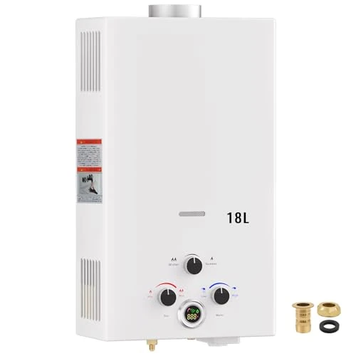 Offerta a tempo: Scaldabagno a Gas GPL 18L Istantaneo Portatile da Esterno Senza Serbatoio, Montaggio a Parete. Modalità inverno/estate, Display Digitale, Molteplici Dispositivi di Sicurezza, Classe Energetica A - 18.18% da 109.99 € a 89.99 €