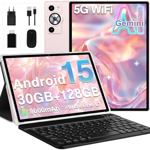 Offerta a tempo: Tablet Android 15 Gemini AI, 30GB RAM+128GB ROM/2TB Tablet 10 Pollici, 8000mAh, 5G WiFi, Corpo Metallico, Unisoc Octa Core/5+8MP/Widevine L1/Face ID/BT5.0/GPS Tablets con Tastiera e Mouse - Oro - 35% da 169.99 € a 109.99 €