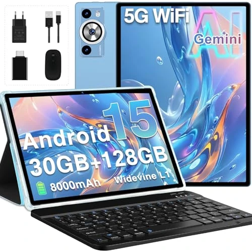 Offerta a tempo: Tablet Android 15 Gemini AI, 30GB RAM+128GB ROM/2TB Tablet 10 Pollici, 8000mAh, 5G WiFi, Corpo Metallico, Unisoc Octa Core/5+8MP/Widevine L1/Face ID/BT5.0/GPS Tablets con Tastiera e Mouse - Blu - 35% da 169.99 € a 109.99 €