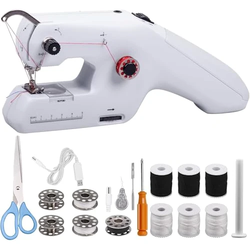 Offerta a tempo: Macchina da cucire a mano, mini macchina da cucire elettrica portatile, a doppio filo, dotata di ago e filo, facile da applicare, applicabile su vestiti, tende - 20% da 49.99 € a 39.99 €