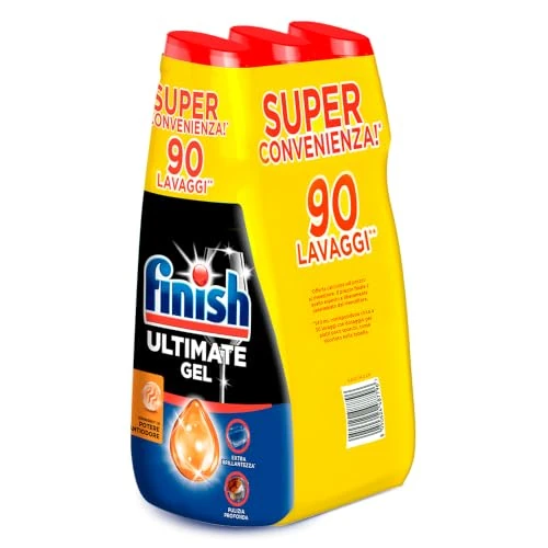Offerta a tempo: Finish Ultimate Gel, Tripacco Gel Detersivo Lavastoviglie, 90 lavaggi, 540 ml x3, Antiodore, Extra Potere Sgrassante, Extra Brillantezza, Pulizia Profonda - 41% da 18.38 € a 10.90 €