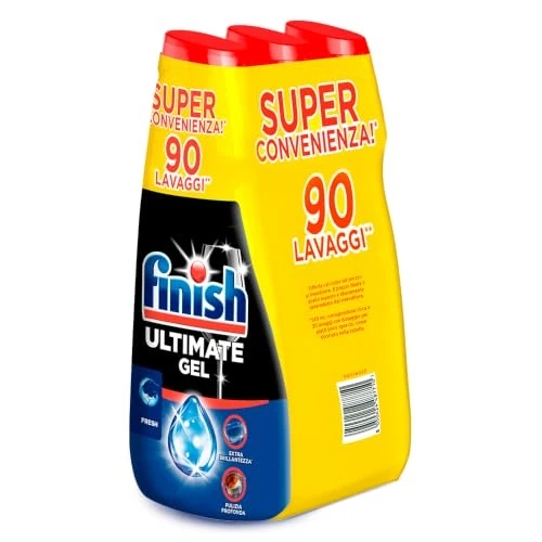 Offerta a tempo: Finish Ultimate Gel, Tripacco Gel Detersivo Lavastoviglie, 90 lavaggi, 540 ml x3, Fresh, Extra Potere Sgrassante, Extra Brillantezza, Pulizia Profonda - 41% da 18.38 € a 10.90 €