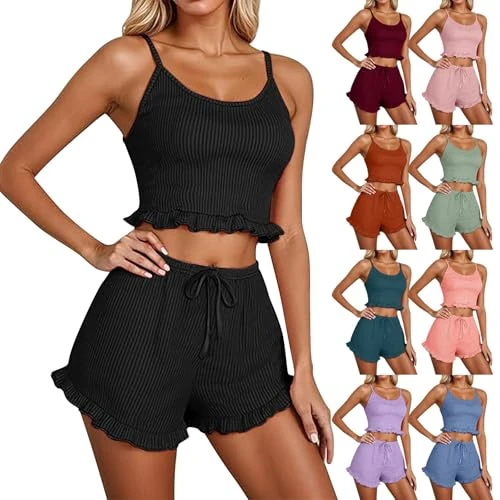 Offerta a tempo: Completo Donna Estivo Pigiama Corto Tinta Unita Senza Maniche Coulisse In Vita Pantaloncini Traspirante Pigiama Donna Estivo Corto Pigiami Due Pezzi Comodo Completo Top E Pantaloncini - 0.00% da 18.99 € a 18.99 €