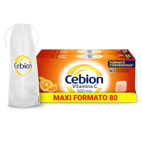 Offerta a tempo: Cebion Vitamina C 500 mg Masticabile Arancia, Supporta il Sistema Immunitario1 e il Metabolismo Energetico, 80 Compresse, Integratore Alimentare + portaombrelli - 45% da 36.99 € a 20.21 €