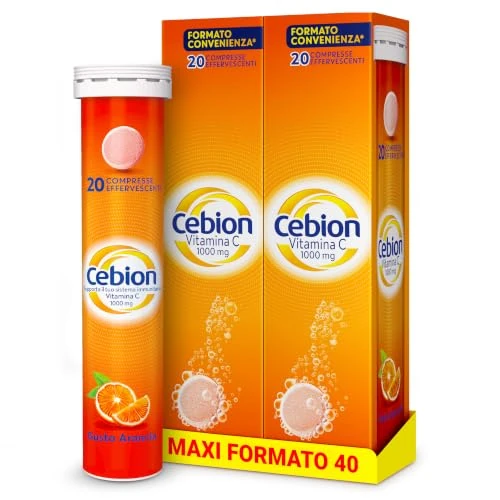 Offerta a tempo: Cebion Vitamina C 1000 mg Effervescente Arancia,Supporta il Sistema Immunitario1 e il Metabolismo Energetico, 40 Compresse, Integratore Alimentare - 46% da 36.99 € a 19.99 €