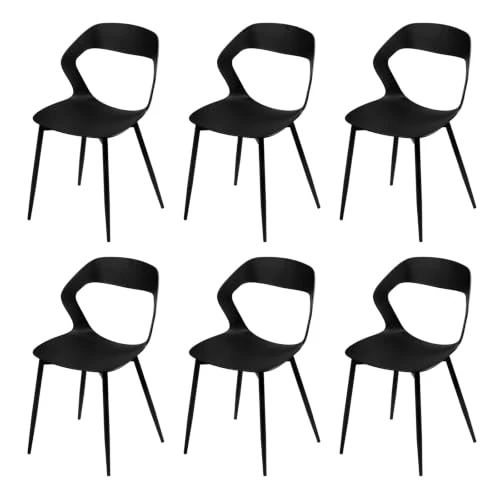 Oferta limitada: WOLTU Juego de 6 Sillas de Comedor, Silla de Cocina Moderna con Respaldo Calado, Asiento de PP Impermeable, Patas de Metal, Carga hasta 150 kg, para Salón, Dormitorio o Estudio,Negro de 134.99 € a 134.99 € (ahorro 0.00%)