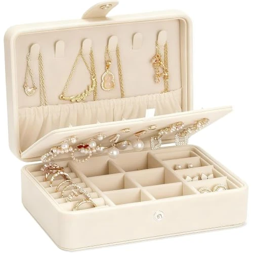 Limited-time offer: VINATO Travel Jewellery Box, Small Earring Jewellery Box, Portable Necklaces and Rings, Jewellery Box, Travel Jewellery Box Gift for Women Girls, 16.5×12×5.7cm, Beige from 11.79 £ to 11.79 £ (save 0.00%)