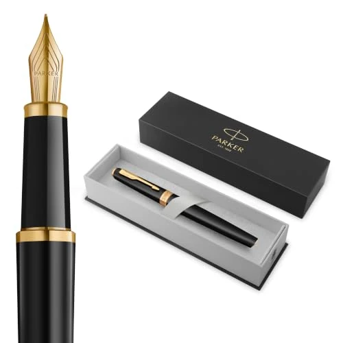 Offre limitée : Parker Meridian Stylo plume | Laque noire mat avec garnitures dorées | Plume moyenne | Stylos pour l'écriture et Fournitures de papeterie | Encre bleue | Boîte cadeau de luxe de 76.50 € à 80.00 € (-4.58% de remise)