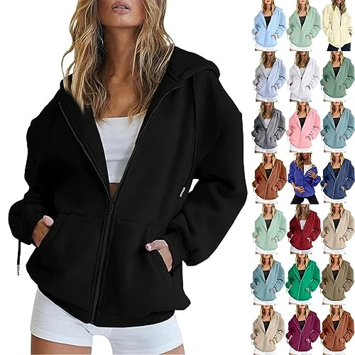 Offerta a tempo: Felpe Donna con Cappuccio e Zip Tessuto Poliestere Morbido Taglie Comode Sino XXL Giacca Sportiva Minimalista Manica Lunga con Coulisse Ideale per Allenamenti e Gite Nel Fine Settimana Tagile S - 0.00% da 25.98 € a 25.98 €