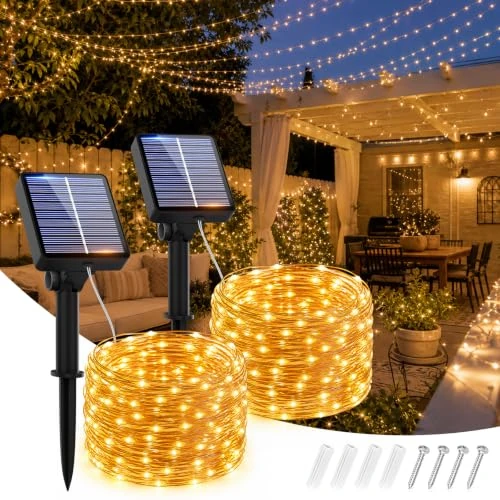 Offerta a tempo: Hoteril Luci Solari da Esterno【2 Pacchi】 15+2M 150 LED Luci da Esterno Giardino IP65 Impermeabili, 8 Modalità, Luci Solari da Giardino Decorative Per Albero Patio Terrazze Balcone - 12% da 13.99 € a 12.34 €