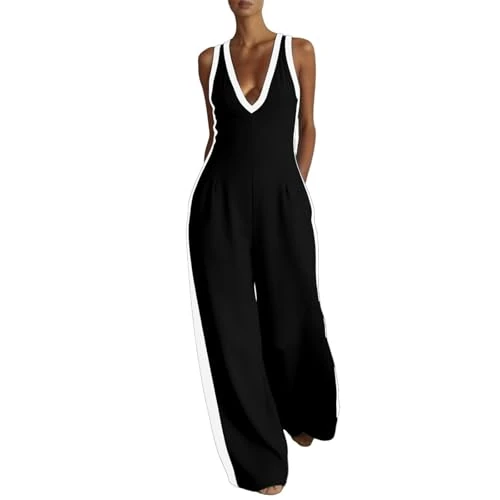 Offerta a tempo: Generico Tuta Donna Estiva, Jumpsuit Donna Estiva Jumpsuit Abbigliamento Elegante Larga Pantaloni Lungo Completo Cerimonia Tutina Senza Maniche Abito Vestito Schwarz L - 0.00% da 25.99 € a 25.99 €