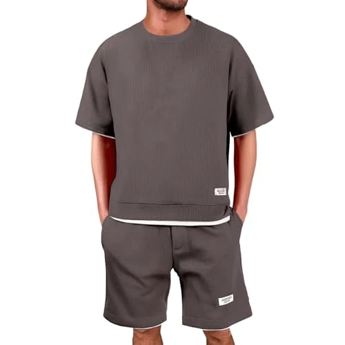 Offerta a tempo: Generico Completo Estivo Uomo Corto: Due Pezzi Waffle Maglietta + Pantaloncini Completi Estivi Sportivo Tute Estive Casual Tuta Elegante Leggeri Per Palestra Spiaggia M-5XL - 0.00% da 17.99 € a 17.99 €