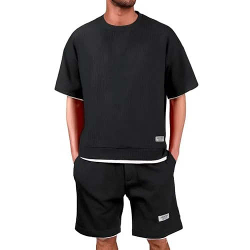 Offerta a tempo: Generico Completo Estivo Uomo Corto: Due Pezzi Waffle Maglietta + Pantaloncini Completi Estivi Sportivo Tute Estive Casual Tuta Elegante Leggeri per Palestra Spiaggia M-5XL - 0.00% da 17.99 € a 17.99 €