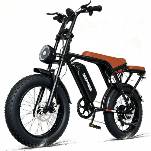 DEEPOWER V8 Elektrische fiets voor volwassenen, afneembare accu 48 V 20 Ah, autonomie 110 km, banden Fat 20 x 4.0, 7 versnellingen, mechanische schijfremmen, volledige vering voor alle terreinen