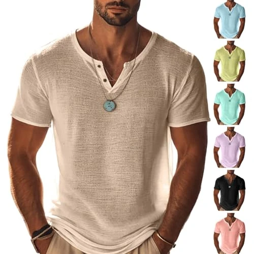 Offerta a tempo: Magliette Uomo Estive Manica Corta Henley T-Shirt Uomo Girocollo con Bottoni Classica Casual Maglietta Running Tinta Unita Traspirante vestibilità Regolare Leggera Top per Il Tempo Libero - 0.00% da 31.98 € a 31.98 €