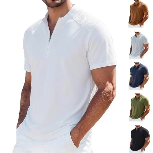 Offerta a tempo: Tnompsu Magliette Polo Uomo Manica Corta Polo Elegante Uomo Tinta Unita Collo A V con Cerniera vestibilità Regolare Maglietta Palestra Asciugatura Rapida Casual Top per Vacanze E Tempo Libero - 0.00% da 35.98 € a 35.98 €