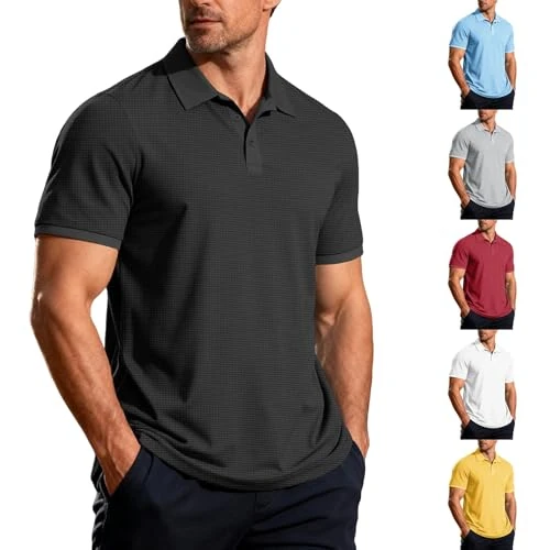 Offerta a tempo: Tnompsu Maglietta Polo Uomo Manica Corta Magliette Estive Uomo Tinta Unita Colletto Rovesciato con Bottoni vestibilità Normale Comodo Elegante Polo Leggera Top per Abbigliamento Quotidiano - 0.00% da 29.98 € a 29.98 €