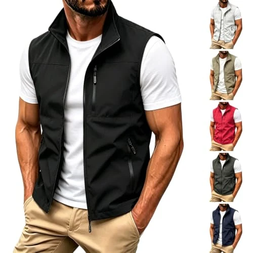 Offerta a tempo: Gilet da lavoro da uomo, estivo, leggero, classico, vestibilità regolare, in softshell, con cerniera intera, ad asciugatura rapida, traspirante, senza maniche, per ciclismo, trekking, Blu marino, S - 0.00% da 28.63 € a 28.63 €