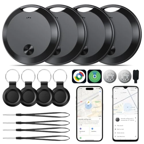 Offerta a tempo: 2026 Smart Tracker Tags per Android & iOS 4 Pezzi, Google Funzioni Trova o Apple Dov'è, Bluetooth Trova Oggetti 365 Giorni, Batteria Sostituibile,IP68, Localizzatore Chiavi/Portafoglio/Bagagli/Valigie - 59% da 79.99 € a 32.99 €