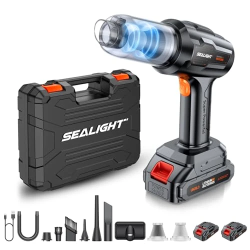 Zeitlich begrenztes Angebot: SEALIGHT Handstaubsauger Akku, 35000Pa Autostaubsauger Kabellos mit 60 Min Laufzeit, 2 Wiederaufladbare Batterien, Bürstenlosem Motor, Mini Staubsauger, Auto Staubsaug Stark per Auto, Tierhaare von 99.99 € auf 79.99 € (20% Rab