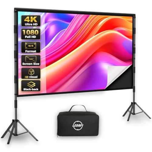 Offerta a tempo: LEORFI - Schermo per proiettore da 100 pollici con treppiede, per esterni e interni, con retro nero, pieghevole, portatile, 16:9, 4K HD, con borsa per il trasporto, per giardino e home theatre - 0.00% da 109.99 € a 109.99 €
