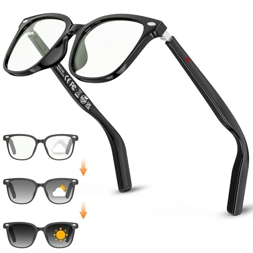 Offerta a tempo: Mingtawn Occhiali Intelligenti Uomo Donna, Occhiali Ai con Chiamate Bluetooth/Musica/Traduzione, Occhiali da Sole con Lenti Fotocromatiche, Smart Glasses Ultraleggeri da 32g (Neri) - 0.00% da 139.99 € a 139.99 €