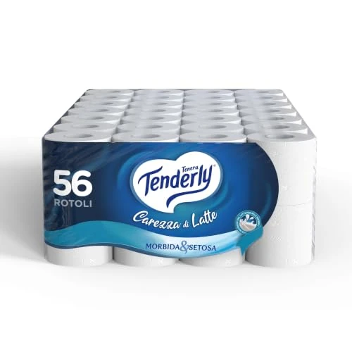 Offerta a tempo: Tenderly Carezza di Latte, 56 Rotoli di Carta Igienica Morbidissima (14 conf da 4 rotoli), 2 Veli, Realizzata con Fibre 100% Naturali di Latte, Made in Italy - 0.00% da 27.99 € a 27.99 €