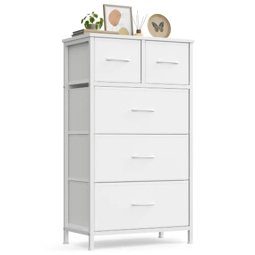 Offerta a tempo: SONGMICS Cassettiera con 5 Cassetti in Tessuto, Mobiletto Portaoggetti, Struttura in Acciaio, 50,6 x 30 x 96,2 cm, per Camera da Letto, Bianco Nuvola, Collezione BELLAH LGS431W101 - 15% da 36.99 € a 31.44 €