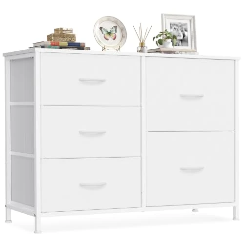 Offerta a tempo: SONGMICS Cassettiera con 5 Cassetti in Tessuto, Struttura in Acciaio, Mobiletto Portaoggetti, 98,7 x 30 x 74,7 cm, per Camera da Letto, Soggiorno, Bianco Nuvola, Collezione Bellah LGS235W101 - 20% da 54.99 € a 43.99 €