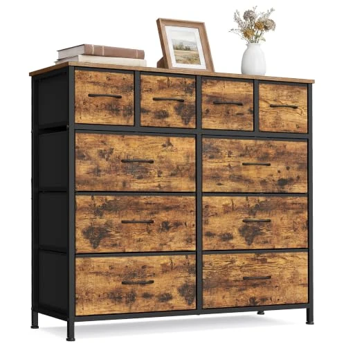 Offerta a tempo: SONGMICS Cassettiera con 10 Cassetti in Tessuto, Mobiletto Organizer, Struttura in Acciaio, per Camera da Letto, Soggiorno, 98,7 x 30 x 96,2 cm, Marrone Vintage, Collezione BELLAH LGS236K101 - 20% da 67.99 € a 54.39 €