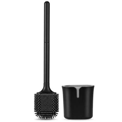Offerta a tempo: VINATO Scopino WC in Silicone con Supporto – Spazzolino per Water Nero con Testina Flessibile e Puntini in Gomma per Pulizia Senza Residui, Anti-Odore & Anti-Graffio – Set Moderno per Bagno e WC Ospit - 0.00% da 9.99 € a 9.99 €