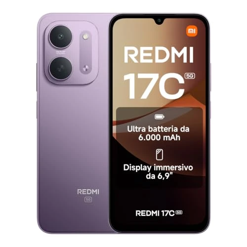 Offerta a tempo: REDMI 17C 5G, Smartphone 4+128GB, Viola, Batteria 6000mAh, Ricarica 33W - 13% da 229.90 € a 199.90 €
