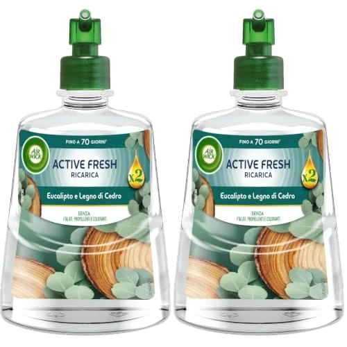 Offerta a tempo: Air Wick Active Fresh Deodorante per Ambienti, Ricarica per Diffusore Spray Automatico senza Gas alla fragranza Eucalipto e Legno di Cedro, 228 ml (Confezione da 2) - 5% da 11.18 € a 10.62 €