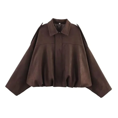 Offerta a tempo: WZMYDBD Giacca Bomber Donna Camoscio Con Risvolto Scamosciata Con Zip Giacca Corto Per Primavera Autunno Streetswear Giubbotto Bomber Manica Lunga Giacche Moda In Pelle Scamosciata - 0.00% da 19.99 € a 19.99 €