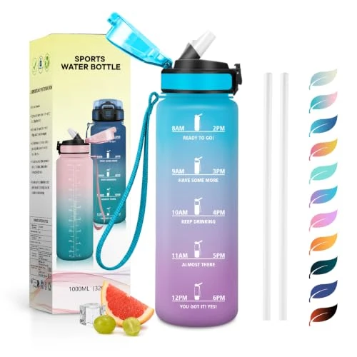 Zeitlich begrenztes Angebot: JAPORIA Trinkflasche 1L, Sportflasche mit Strohhalm, Auslaufsicher & Kohlensäure Geeignet, Wasserflasche mit Zeitmarkierung, für Yoga, Schule, Gym, Büro, Outdoor von 9.99 € auf 9.99 € (0.00% Rabatt)