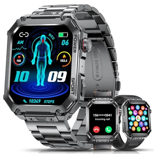 Offerta a tempo: ESFOE Smartwatch Uomo,1.96" Smartwatch Militare Uomo Fitness con Chiamate Orologio Intelligente 100+ Sportive/400mAh/3 Cinturini/Cardiofrequenzimetro/5ATM impermeabile Android iOS Nero Metallizzato - 40% da 99.99 € a 59.99 €