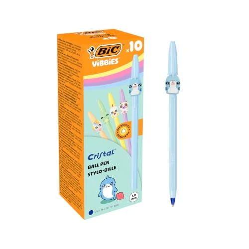 Offerta a tempo: BIC Penne a sfera Vibbies Cristal punta media (1,00 mm) con 10 animaletti Kawaii - Fusti pastello - Inchiostro blu, Confezione da 10 - 15% da 15.49 € a 13.19 €