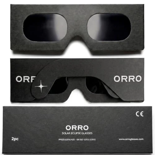 Offerta a tempo: ORRO Occhiali per Eclissi Solare 45 mm Small (Kids), Confezione da 2, Nero Opaco, Protezione Oculare Certificata, Testati EN ISO 12312-2:2015, Marcatura CE per l'Osservazione Diretta e Sicura del Sole - 43% da 13.99 € a 7.99 €